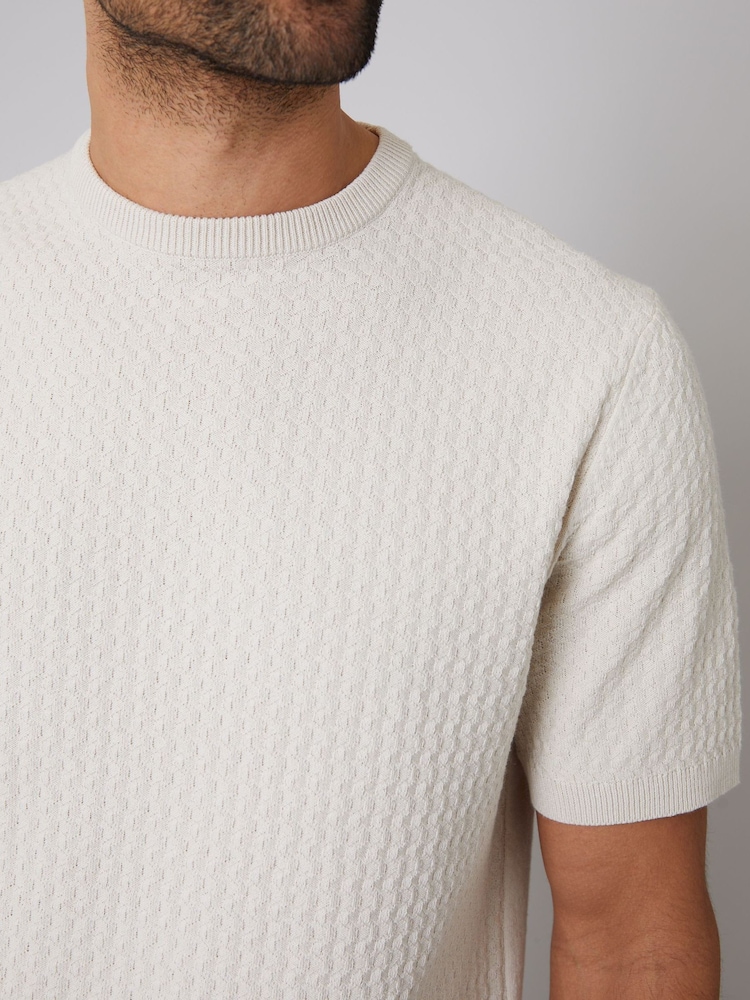 Threadbare Natural Textured Front Knitted T-Shirt - Image 4 of 4