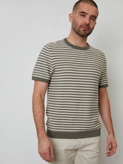 Threadbare Green Striped Textured Knitted T-Shirt - Image 1 of 4