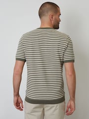 Threadbare Green Striped Textured Knitted T-Shirt - Image 2 of 4