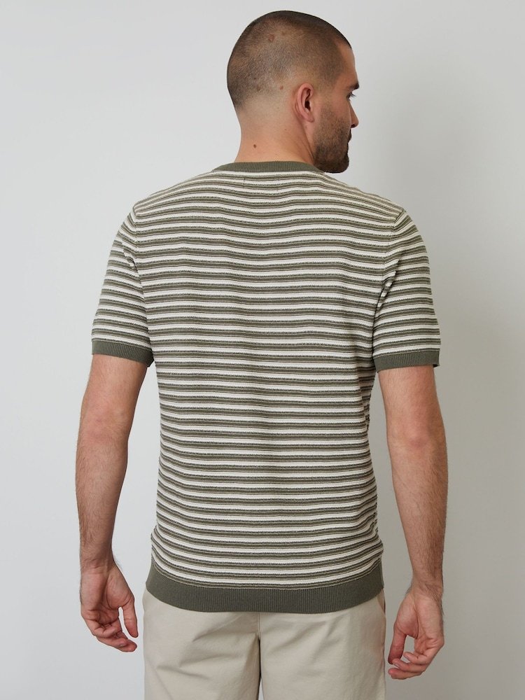 Threadbare Green Striped Textured Knitted T-Shirt - Image 2 of 4 Threadbare Green Striped Textured Knitted T-Shirt - Image 2 of 4