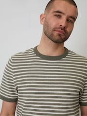 Threadbare Green Striped Textured Knitted T-Shirt - Image 4 of 4