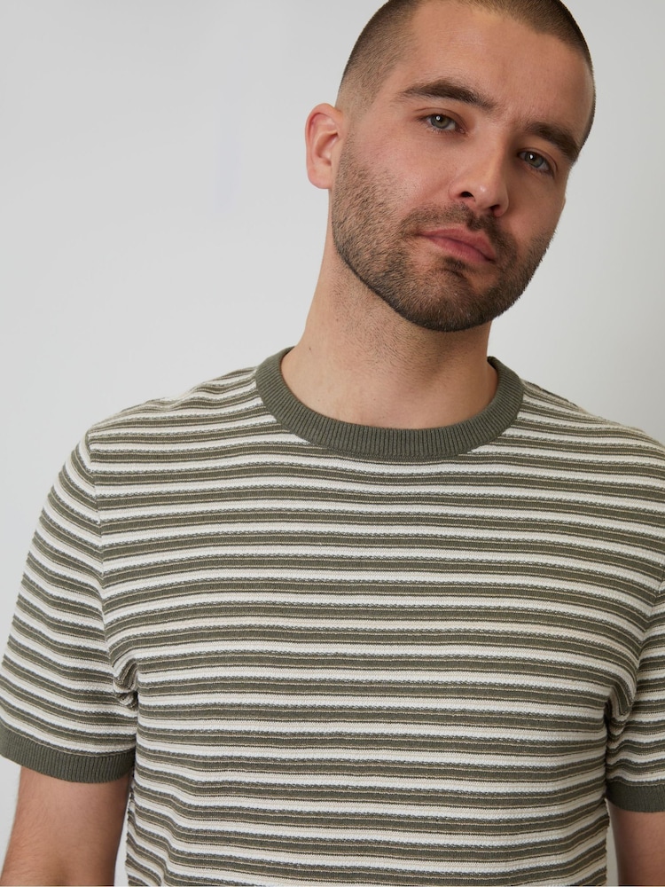 Threadbare Green Striped Textured Knitted T-Shirt - Image 4 of 4