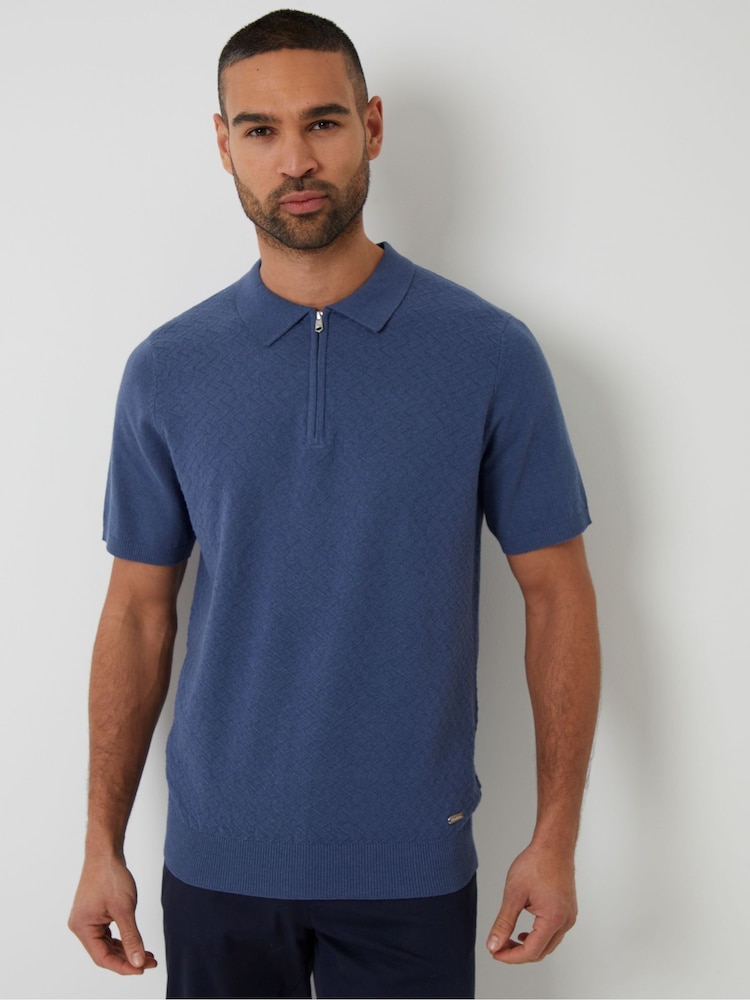 Denim modra - Threadbare teksturirane polo majice s četrtinsko zadrgo - Slika 1 iz 4 Denim modra - Threadbare teksturirane polo majice s četrtinsko zadrgo - Slika 1 iz 4