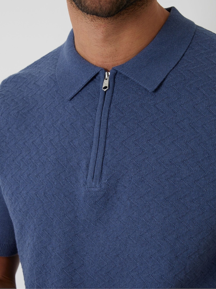 Denim modra - Threadbare teksturirane polo majice s četrtinsko zadrgo - Slika 4 iz 4 Denim modra - Threadbare teksturirane polo majice s četrtinsko zadrgo - Slika 4 iz 4