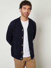 Threadbare Navy Blue Knitted V-Neck Cardigan - Image 1 of 5