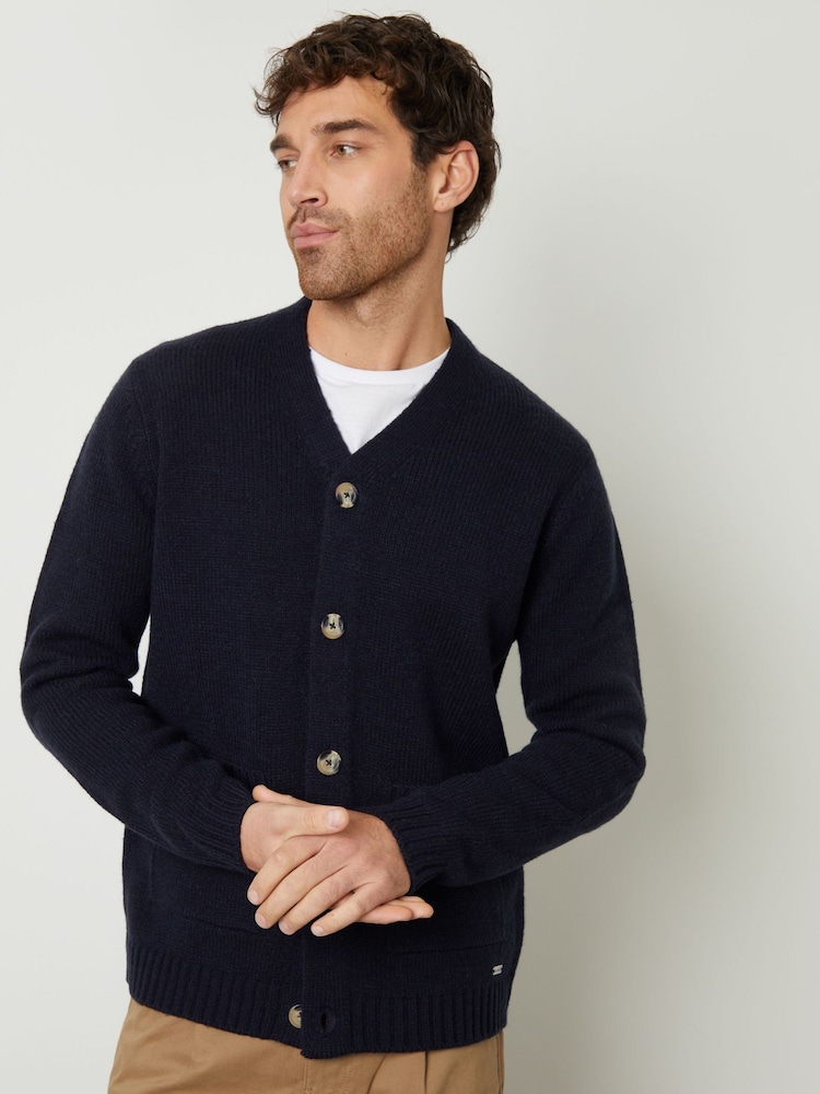 Threadbare Navy Blue Knitted V-Neck Cardigan - Image 2 of 5