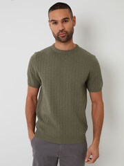 Threadbare Green Light Textured Knitted T-Shirt - Image 4 of 4