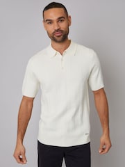 Threadbare Cream Mini Cable Knit Polo Shirt - Image 1 of 4