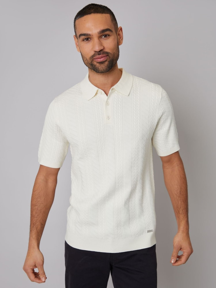 Threadbare Cream Mini Cable Knit Polo Shirt - Image 1 of 4