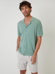 Threadbare Green Textured Revere Collar Knitted Shirt - Image 1 of 4