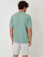 Threadbare Green Textured Revere Collar Knitted Shirt - Image 2 of 4