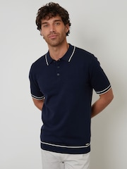 أزرق - Threadbare Knitted Short Sleeve Polo Shirt - صورة 1 من 4