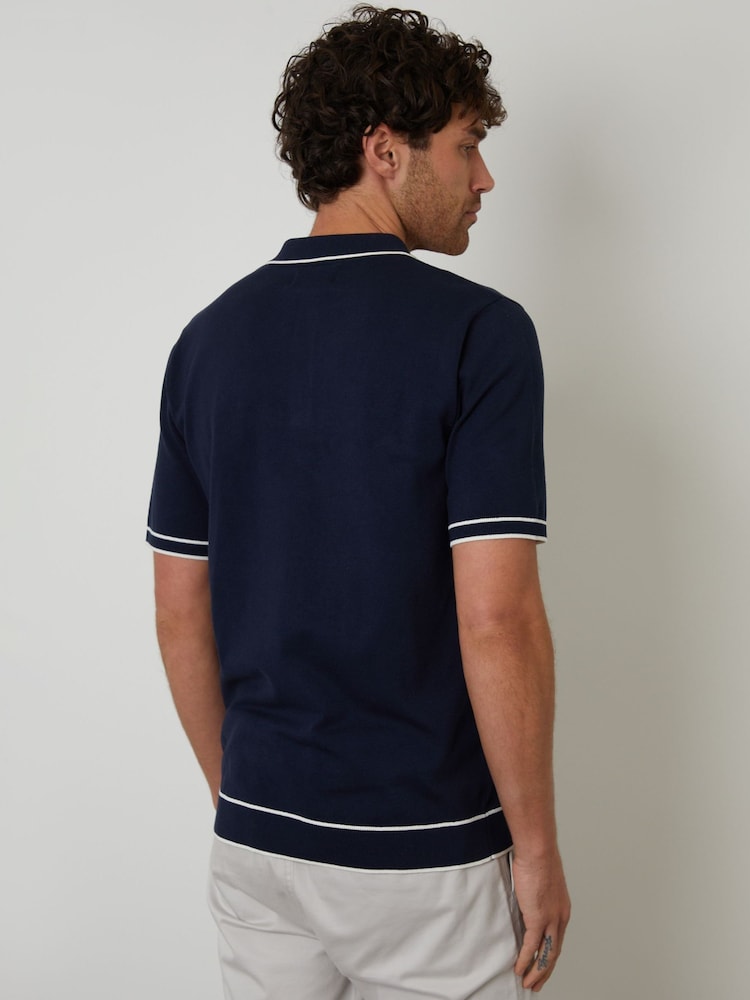أزرق - Threadbare Knitted Short Sleeve Polo Shirt - صورة 2 من 4