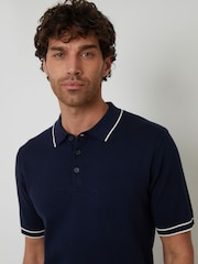 أزرق - Threadbare Knitted Short Sleeve Polo Shirt - صورة 4 من 4