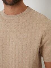 Threadbare Brown Textured Knitted T-Shirt - Image 1 of 4