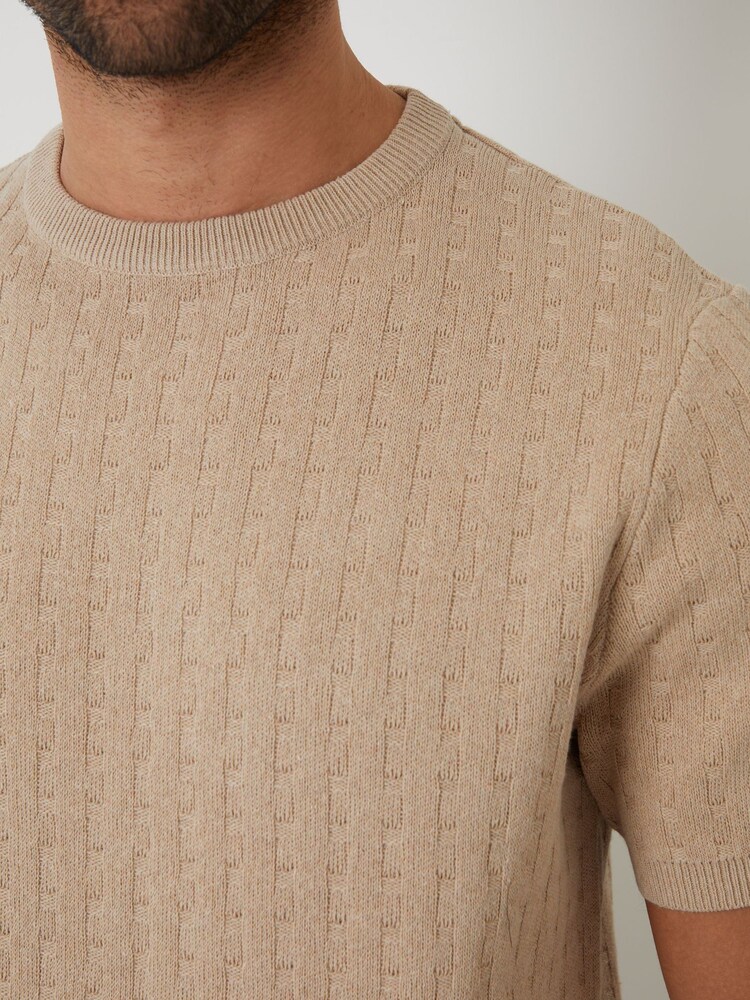 Threadbare Brown Textured Knitted T-Shirt - Image 1 of 4