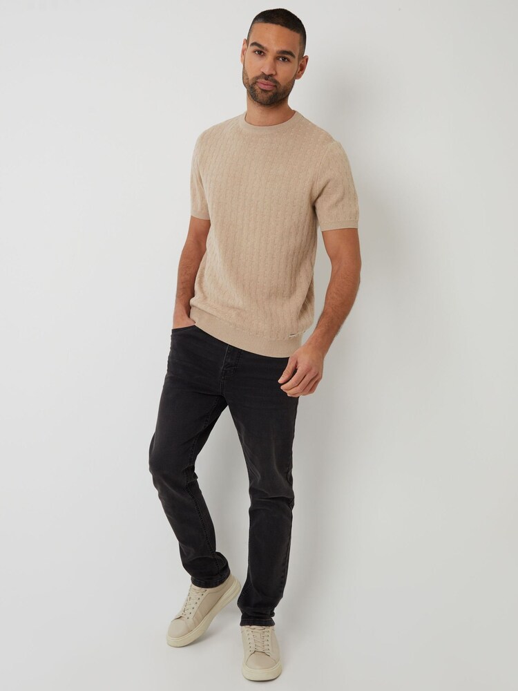 Threadbare Brown Textured Knitted T-Shirt - Image 2 of 4 Threadbare Brown Textured Knitted T-Shirt - Image 2 of 4