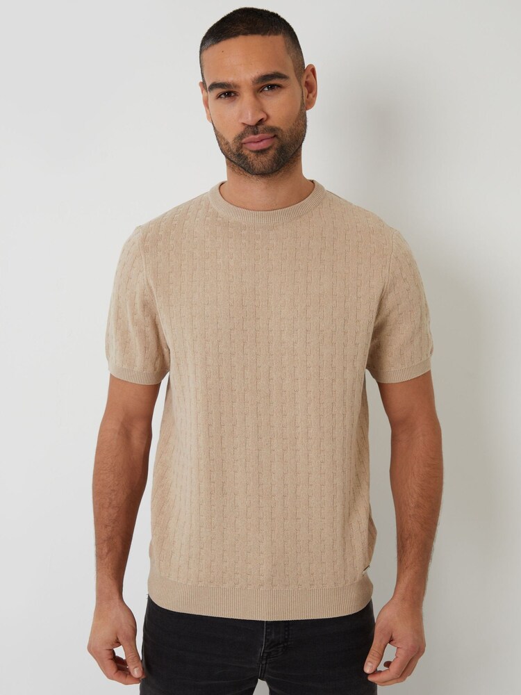 Threadbare Brown Textured Knitted T-Shirt - Image 4 of 4 Threadbare Brown Textured Knitted T-Shirt - Image 4 of 4