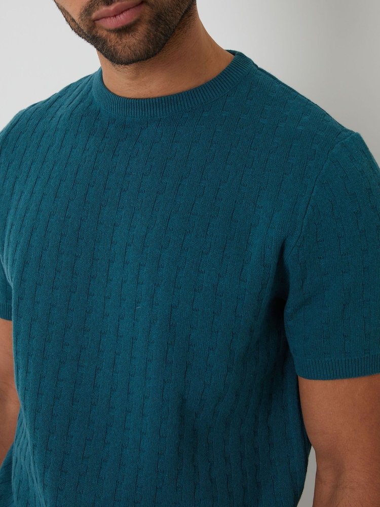 Threadbare Green Textured Knitted T-Shirt - Image 1 of 4