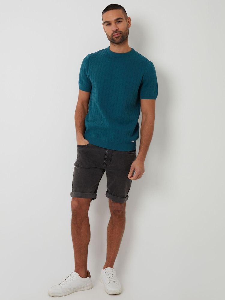 Threadbare Green Textured Knitted T-Shirt - Image 2 of 4 Threadbare Green Textured Knitted T-Shirt - Image 2 of 4