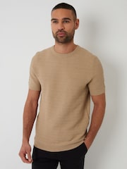 Threadbare Brown Textured Knitted T-Shirt - Image 1 of 4