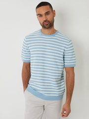 Threadbare Blue Striped Textured Knitted T-Shirt - Image 1 of 4