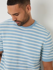 Threadbare Blue Striped Textured Knitted T-Shirt - Image 4 of 4