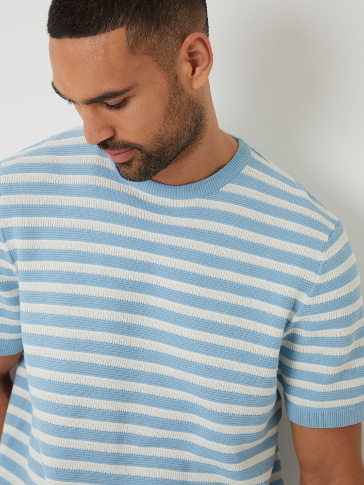 Threadbare Blue Striped Textured Knitted T-Shirt - Image 4 of 4