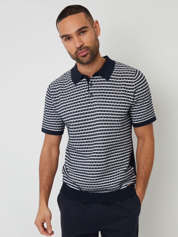 Threadbare Textured Stripe Knitted Polo Shirt - Image 1 of 4