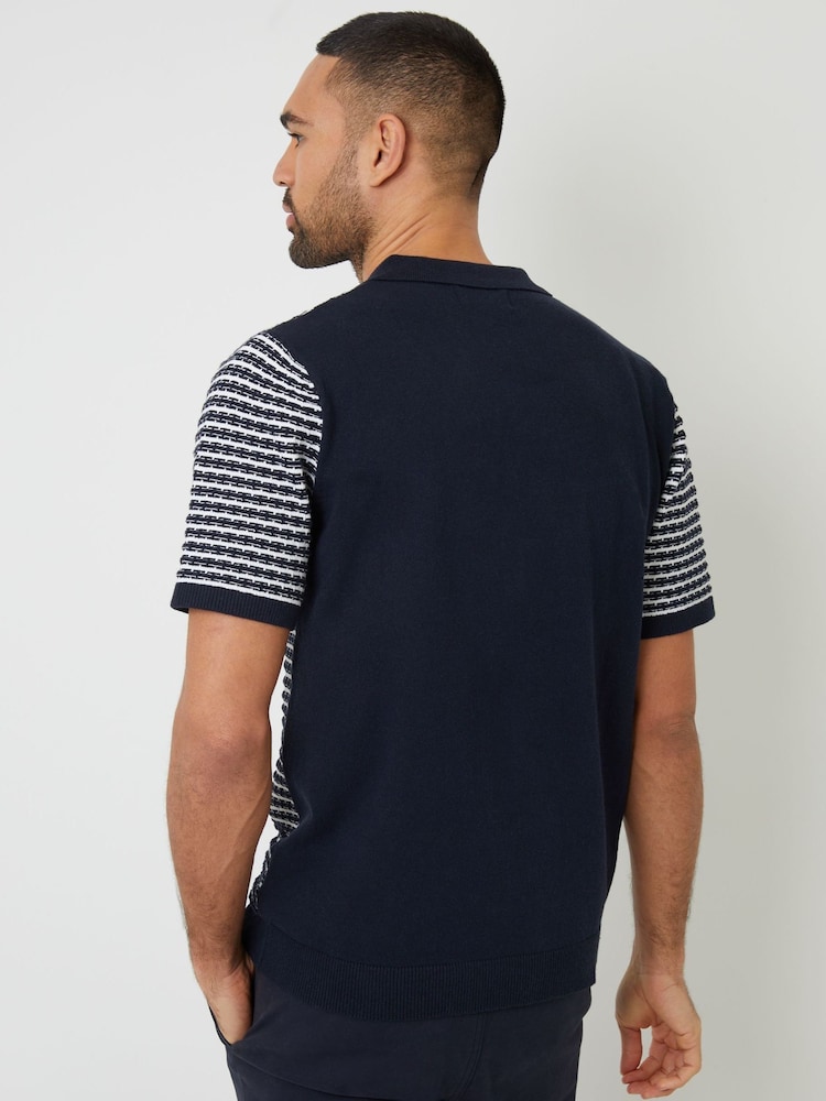 Threadbare Textured Stripe Knitted Polo Shirt - Image 2 of 4
