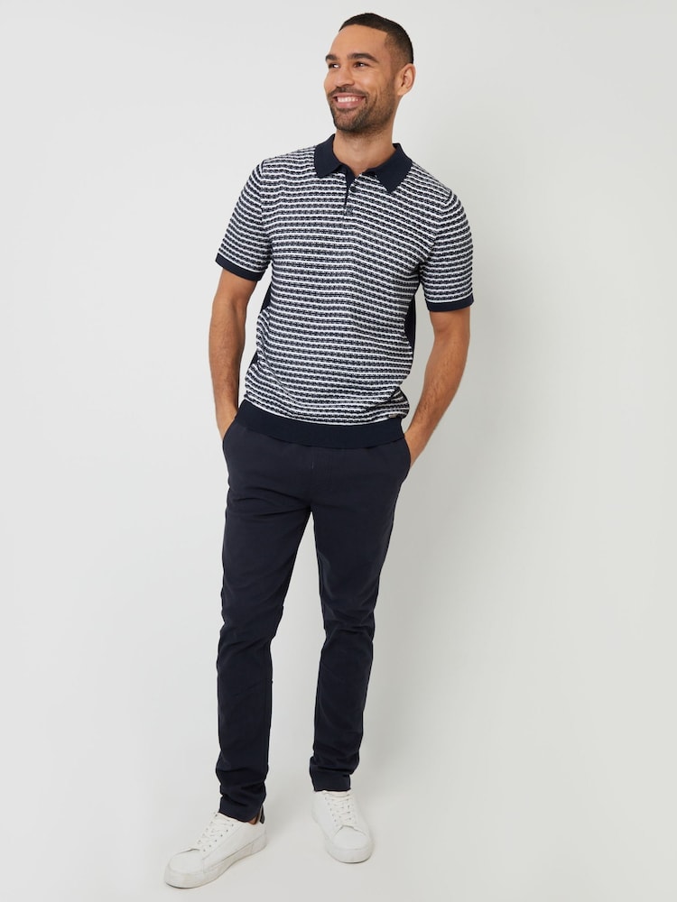 Threadbare Blue Textured Stripe Knitted Polo Shirt - Image 3 of 4