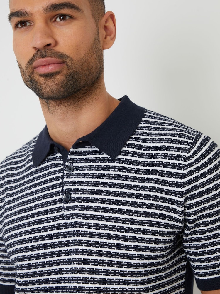 Threadbare Textured Stripe Knitted Polo Shirt - Image 4 of 4