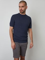 Threadbare Blue Moss Stitch Knitted T-Shirt - Image 1 of 4