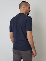 Threadbare Blue Moss Stitch Knitted T-Shirt - Image 2 of 4