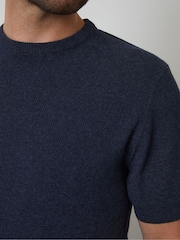 Threadbare Blue Moss Stitch Knitted T-Shirt - Image 4 of 4