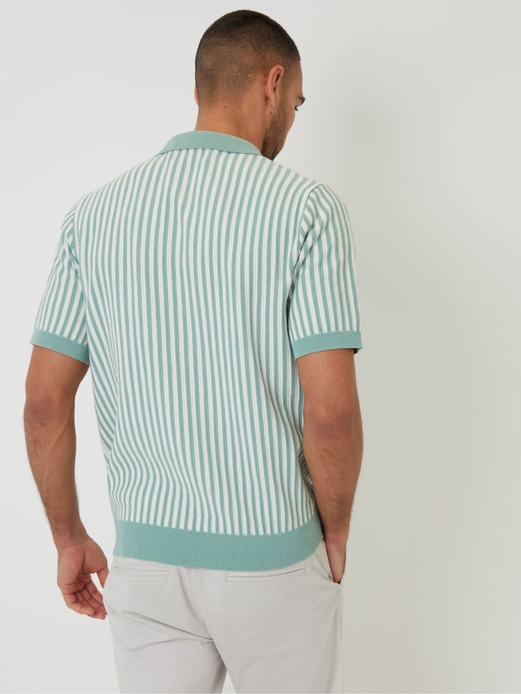 Threadbare Striped Textured Quarter Zip Knitted Polo Shirt - Bild 2 von 4 Threadbare Striped Textured Quarter Zip Knitted Polo Shirt - Bild 2 von 4