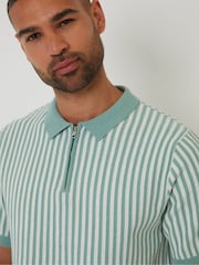 Threadbare Striped Textured Quarter Zip Knitted Polo Shirt - Bild 4 von 4