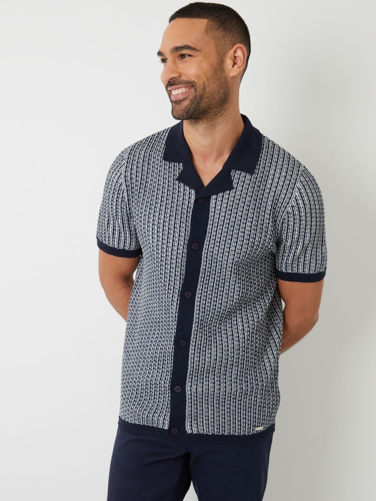 Threadbare Textured Stripe Revere Collar Knitted Shirt - Изображение 1 из 4