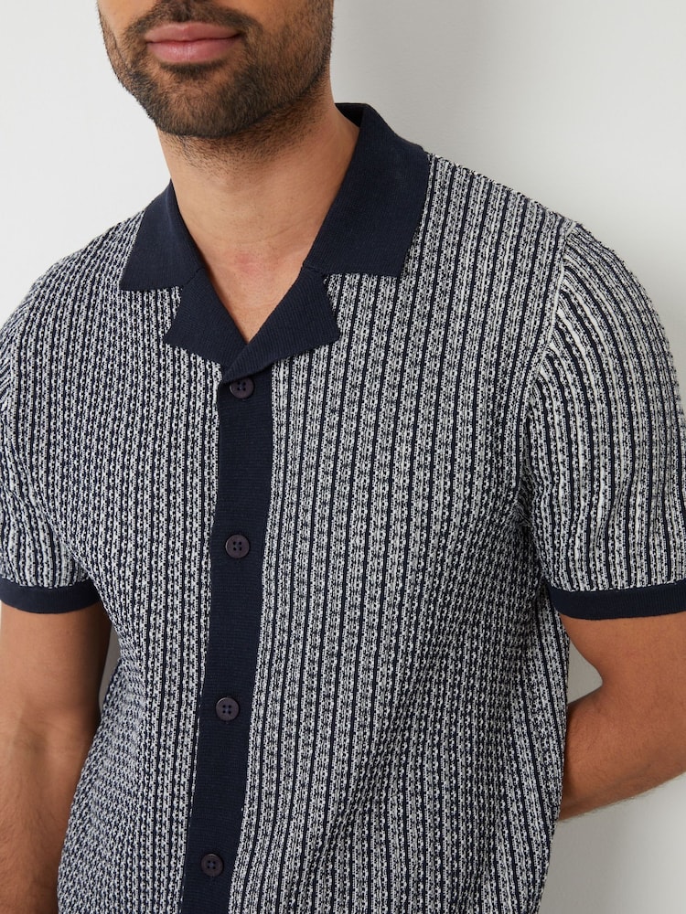 Threadbare Textured Stripe Revere Collar Knitted Shirt - Изображение 4 из 4
