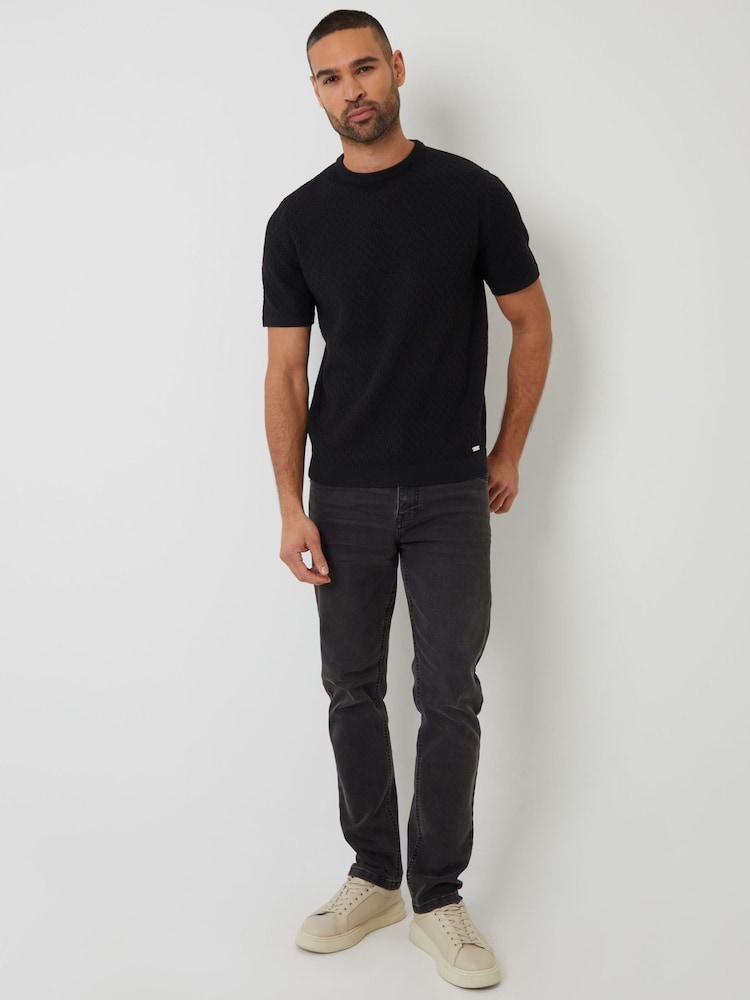 Threadbare Black Mini Cable Knit T-Shirt - Image 2 of 4
