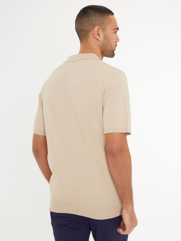 Threadbare Brown Textured Front Knitted Trophy Neck Polo Shirt - Image 2 of 4