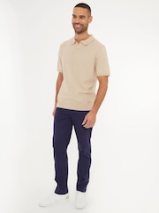 Threadbare Brown Textured Front Knitted Trophy Neck Polo Shirt - Image 3 of 4
