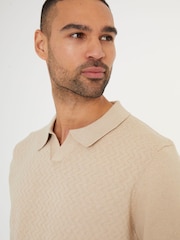 Threadbare Brown Textured Front Knitted Trophy Neck Polo Shirt - Image 4 of 4