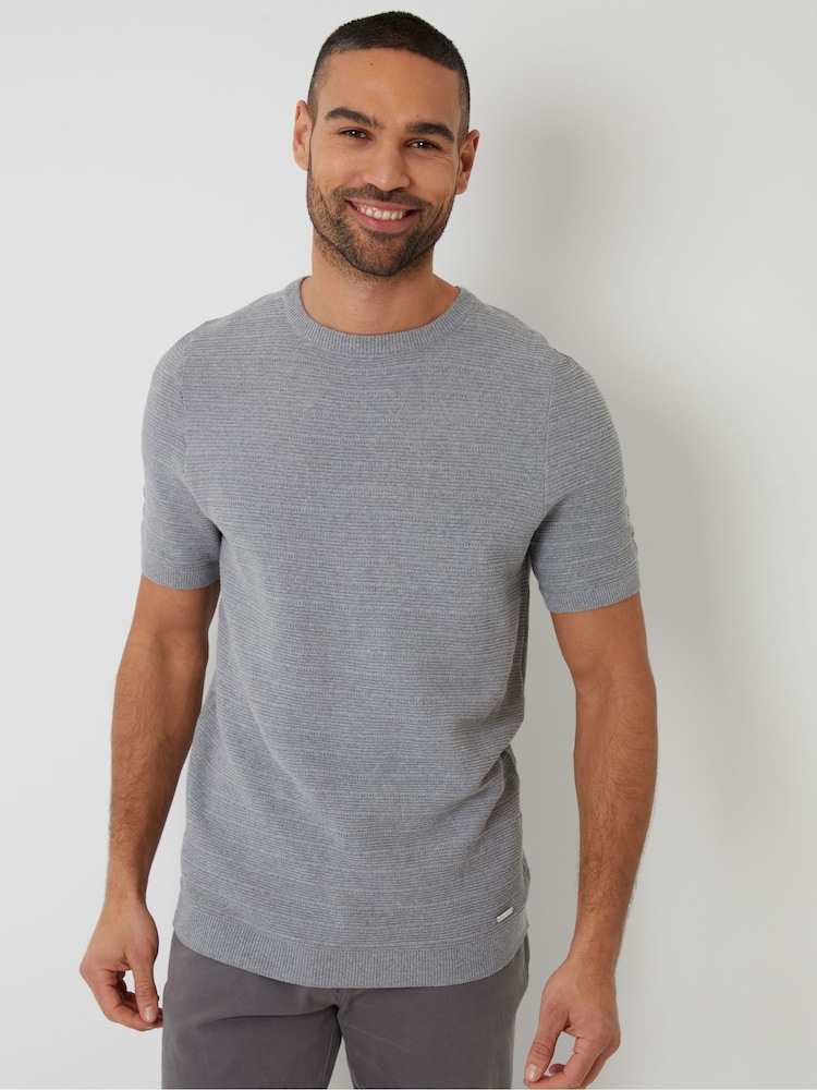 Threadbare Grey Textured Knitted T-Shirt - Image 1 of 4