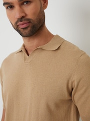 Threadbare Brown Trophy Neck Knitted Polo Shirt - Image 2 of 4