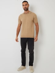 Threadbare Brown Trophy Neck Knitted Polo Shirt - Image 3 of 4