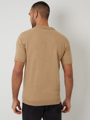 Threadbare Brown Trophy Neck Knitted Polo Shirt - Image 4 of 4