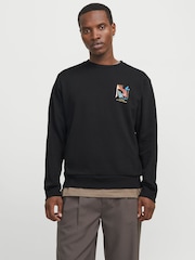 JACK & JONES Black Art Graphic Back Print Crew Neck Sweatshirt - Image 1 of 7