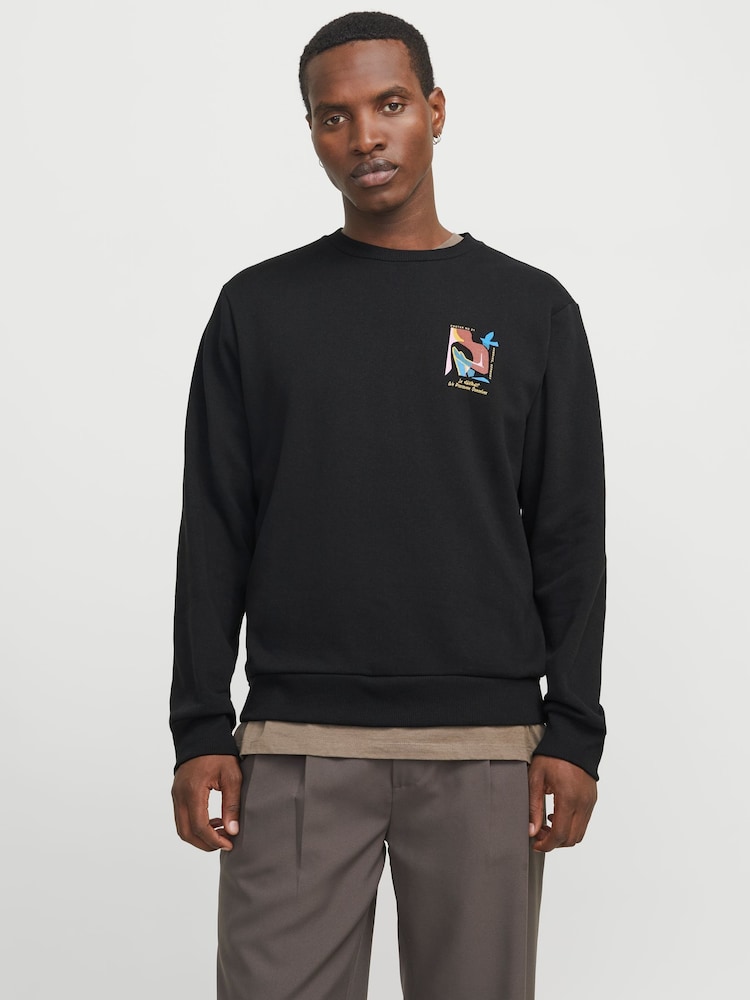 JACK & JONES Black Art Graphic Back Print Crew Neck Sweatshirt - Image 1 of 7