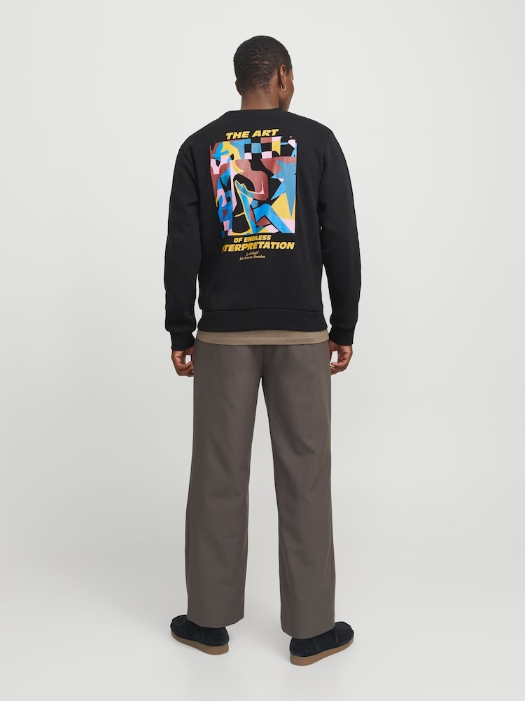 JACK & JONES Black Art Graphic Back Print Crew Neck Sweatshirt - Image 2 of 7
